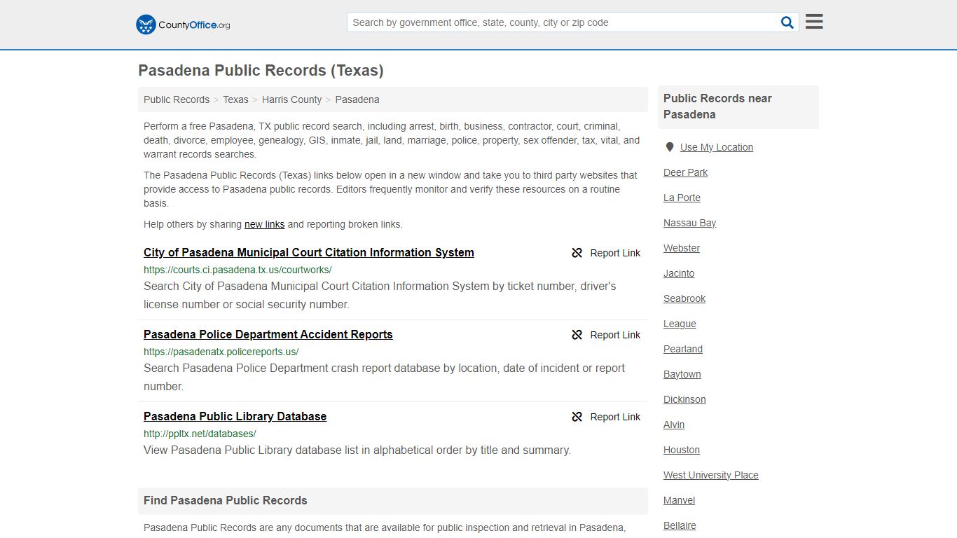 Public Records - Pasadena, TX (Business, Criminal, GIS, Property ...