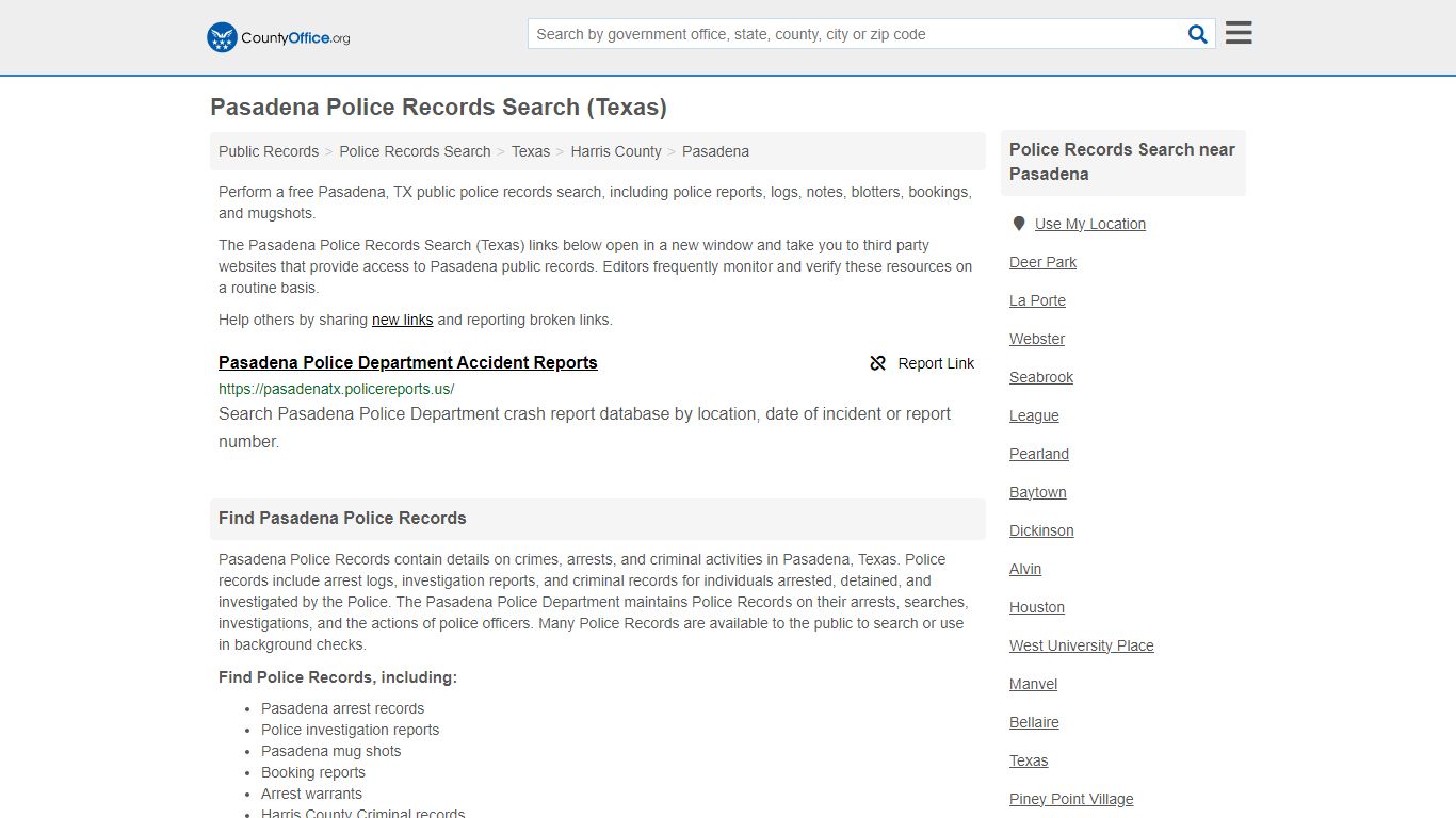 Pasadena Police Records Search (Texas) - County Office